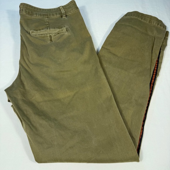 Anthropologie Chino Relaxed Olive Green Cropped Pants Side Stripe‎ 28 - Picture 2 of 16